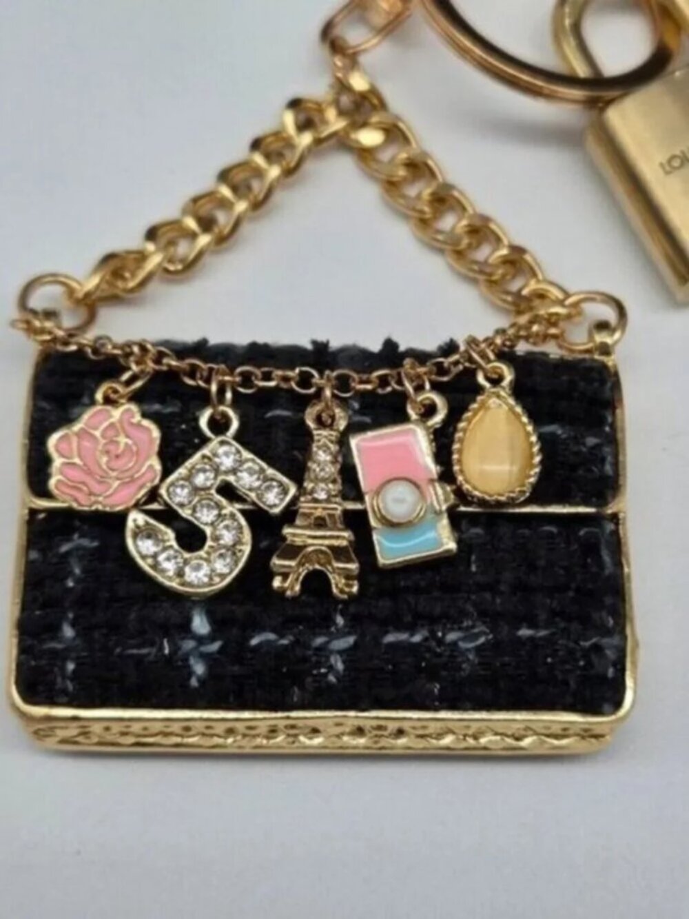 Authentic Louis Vuitton Padlock & Key Gold ✨Unbranded Tweed Bag Charm Keychain - Picture 6 of 6